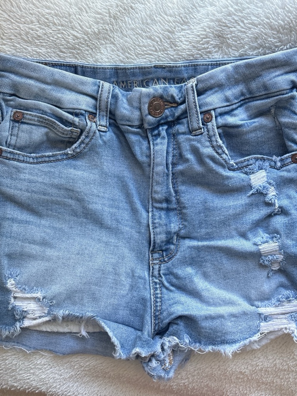 American Eagle Outfitters Washed Light Blue Distressed Denim Shorts